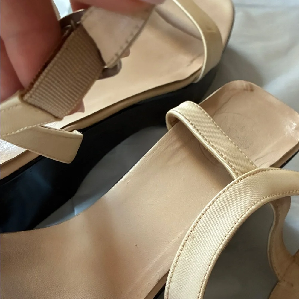 Vintage Gianni Versace Black & Cream Chunky Platform Wedge Sandals 90s Y2K